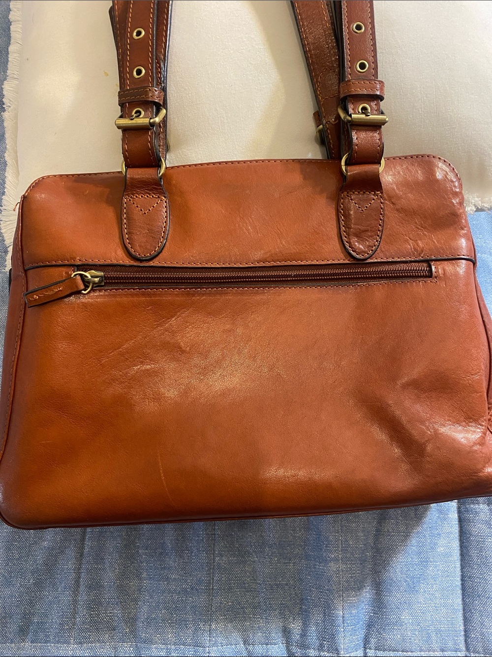 Vintage Umi Leather Shoulder Tote Bag in Cognac Brown - Classic Women's Handbag - Picture 3 of 11